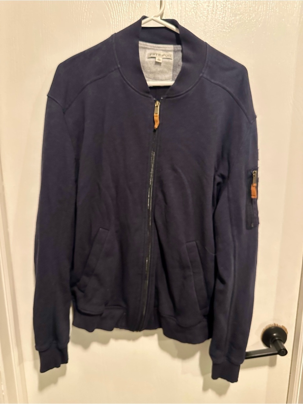Frye Navy Ribbed Zip-Up Bomber Jacket - Picture 2 of 5